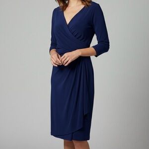 Lauren Ralph Lauren Navy Blue Faux-Wrap Sheath Elegant Cocktail Dress - Size 12